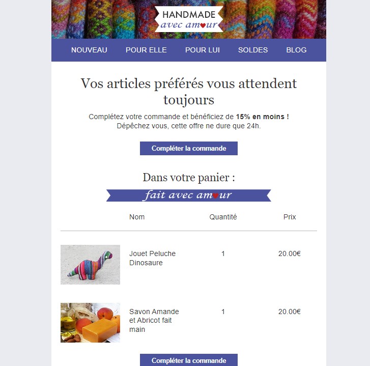 Exemple de relance de panier abandonné