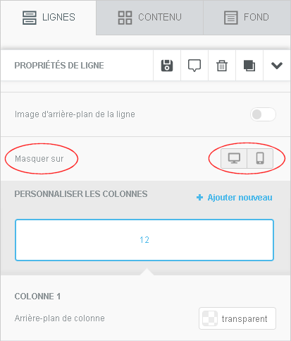 interface masquer contenu emailing pc ou mobile 